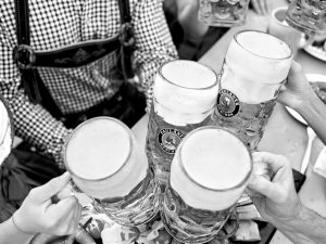 Toasting with Paulaner beer - professional social media work