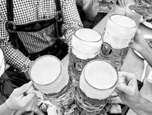 Toasting with Paulaner beer - professional social media work